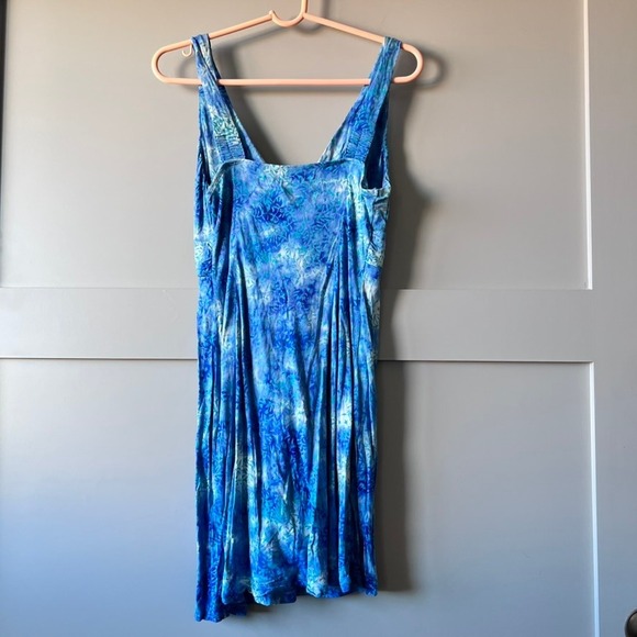 Santiki Blue Batik Print Sleeveless V-Neck Mini Dress Womens Medium Tropical - Picture 2 of 10